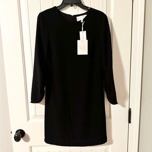 Charles Henry NWT Sleek Black 3/4 ruched sleeve dress Women’s size xsmall